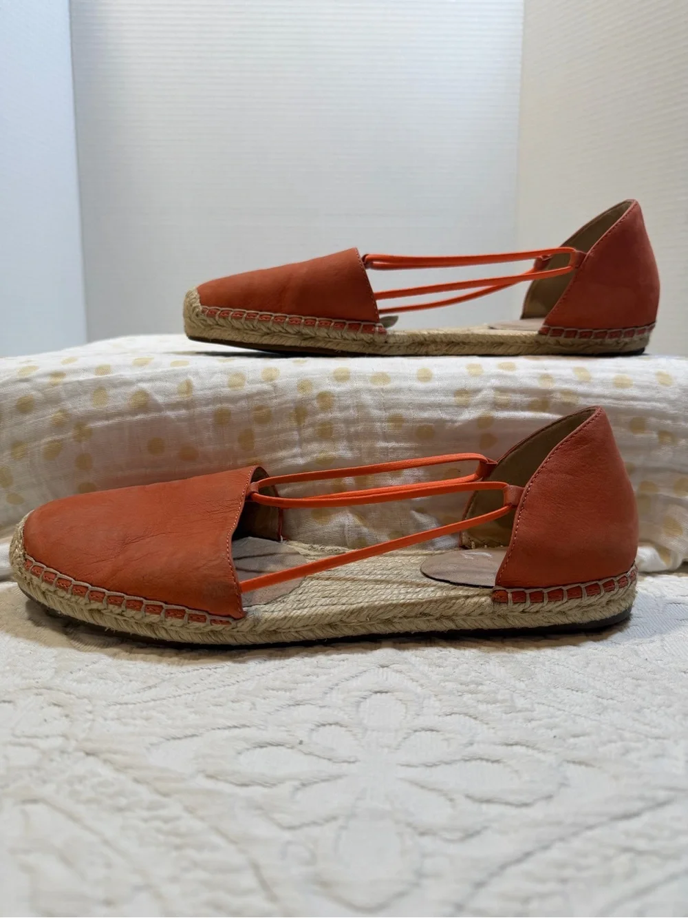 Eileen Fisher Coral Leather Espadrille Flats with Strappy Sides 9.5 Burnt Orange